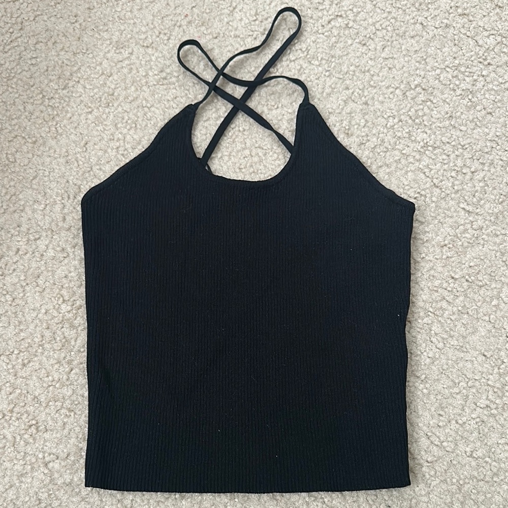 Zara Black Sleeveless Crop Tank Top